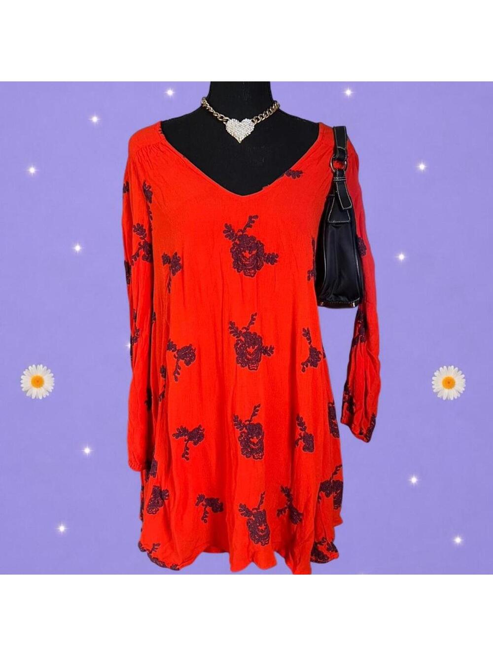 Free People Boho Festival Fairycore Embroidered Open Back Dress Size Small 🧡